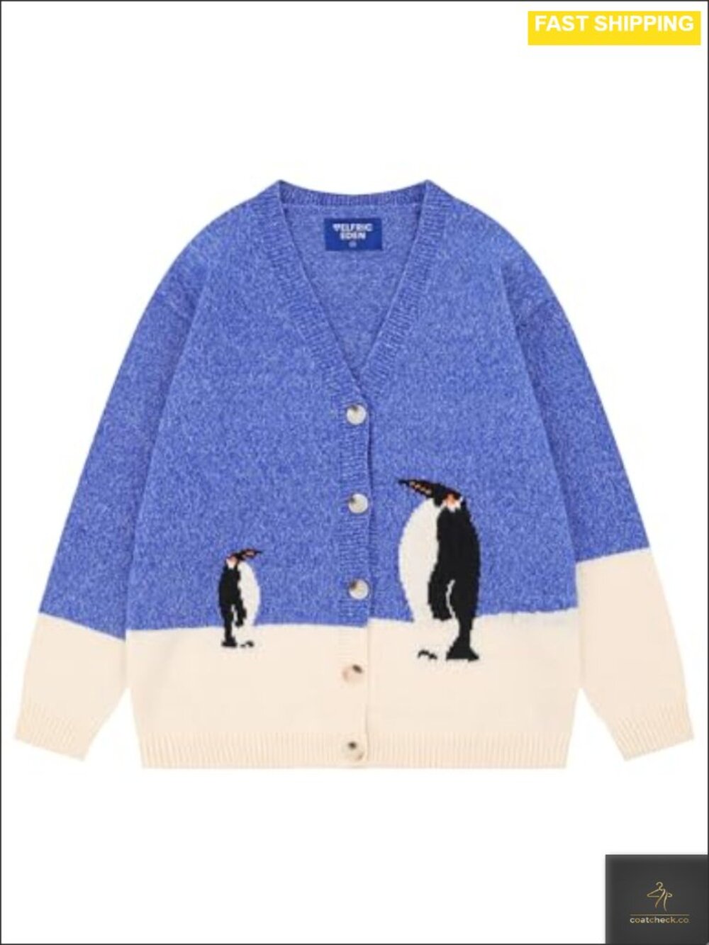 Aelfric Eden Penguin Graphic Cardigan Sweater Open Front Knit 100% Polyester